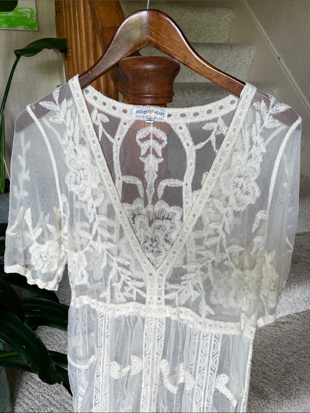 Woven Heart Ivory Sheer Embroidered Boho Lace Swim Dress Cover - Picture 2 of 9
